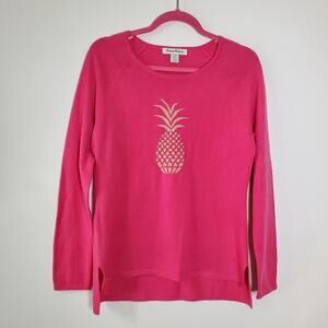 Tommy Bahama Bright Pink Sweater with Pineapple Motif glitter Wool/Cashmere